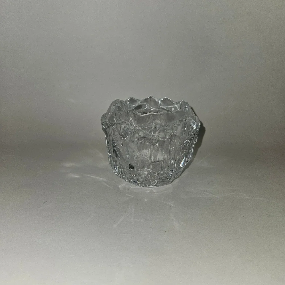 Vintage Clear Geometric Textured Glass Votive Candle Holder Ice Block Style